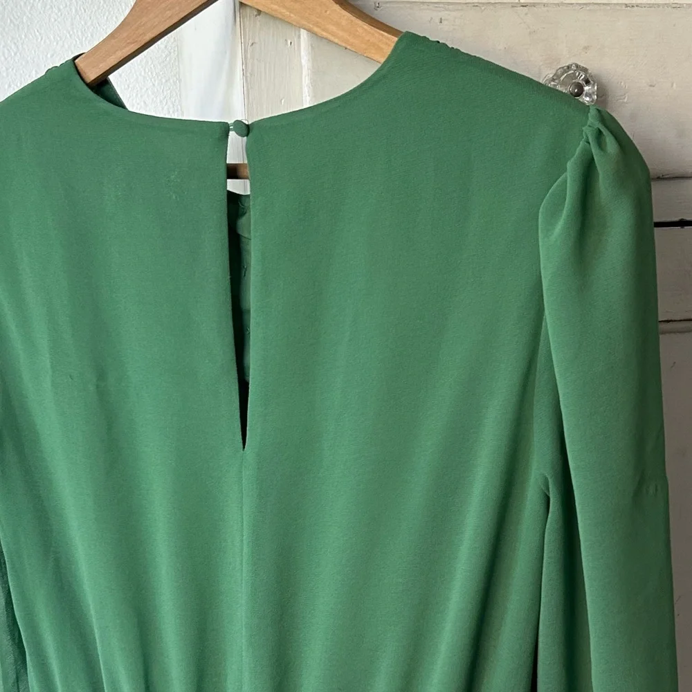 Alexia Admor | Women’s Green Long Sleeve Crewneck Chiffon Balia Mini Dress Sz 2